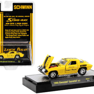 1966 Chevrolet Corvette 427 #68 Yellow with Black Stripes and Graphics "Schwinn Lemon Peeler" Limited Edition to 4400 pieces Worldwide 1/64 Diecast Model Car by M2 Machines