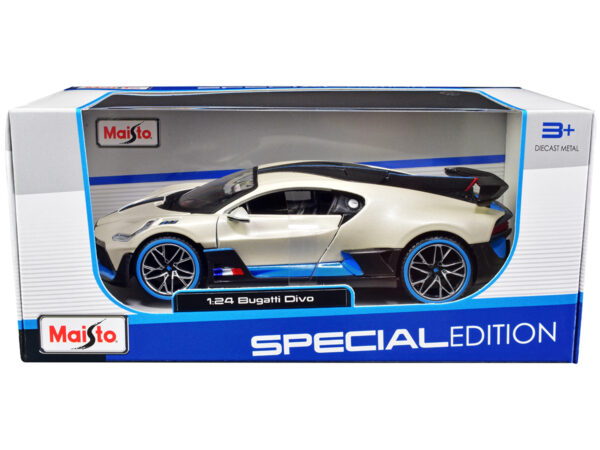 Bugatti Divo Satin White Metallic with Carbon and Blue Accents "Special Edition" 1/24 Diecast Model Car by Maisto