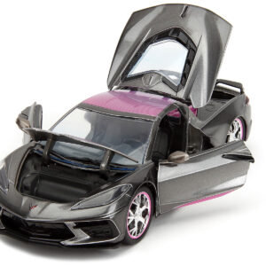 2020 Chevrolet Corvette Stingray Gray Metallic with Pink Carbon Hood and Top "Pink Slips" Series 1/24 Diecast Model Car by Jada