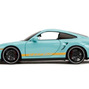 Porsche 911 Turbo (997) Light Blue with Yellow Stripes "Pink Slips" Series 1/24 Diecast Model Car by Jada