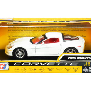 2005 Chevrolet Corvette C6 White with Red Interior "History of Corvette" Series 1/24 Diecast Model Car by Motormax