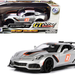 2019 Chevrolet Corvette ZR1 #2 Silver with Black and Orange Stripes "GT Racing" Series 1/24 Diecast Model Car by Motormax