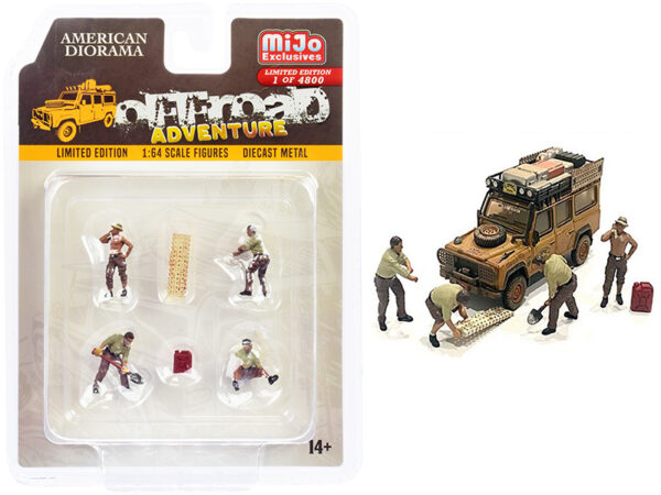 Off-Road Adventure 6 piece Diecast Set (4 Male Figurines and 2 Accessories) Limited Edition to 4800 pieces Worldwide for 1/64 Scale Models by American Diorama