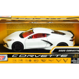 2020 Chevrolet Corvette C8 Stingray White with Red Interior "History of Corvette" Series 1/24 Diecast Model Car by Motormax
