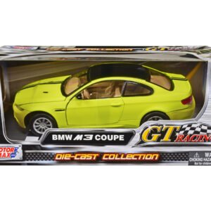 BMW M3 Coupe Neon Yellow with Matt Black Top and Stripes "GT Racing" Series 1/24 Diecast Model Car by Motormax