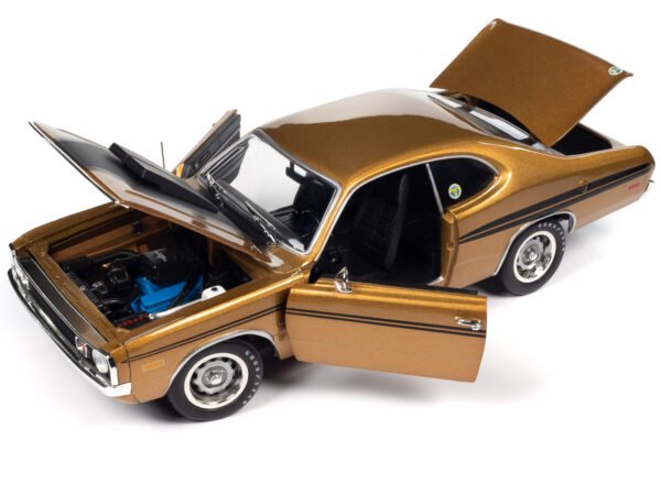 Mr Norm's 1972 Dodge Demon GSS SuperCharged Gold Metallic with Black Stripes and Hood "American Muscle" Series 1/18 Diecast Model Car by Auto World