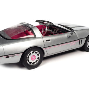 1986 Chevrolet Corvette Convertible Silver Metallic with Pink Interior "Barbie" "Silver Screen Machines" 1/18 Diecast Model Car by Auto World