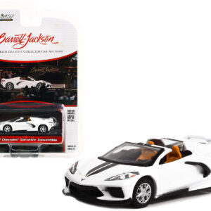 2020 Chevrolet Corvette C8 Stingray Convertible Arctic White with Black Stripes (Lot #1275) Barrett-Jackson 'Scottsdale Edition' Series 10 1/64 Diecast Model Car by Greenlight