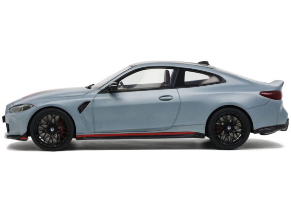 2022 BMW M4 CSL Gray Metallic with Black and Red Stripes and Black Top 1/18 Model Car by GT Spirit