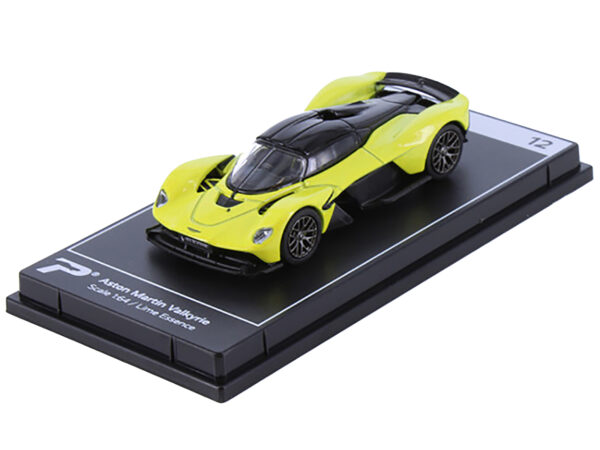 Aston Martin Valkyrie Lime Essence Yellow Metallic with Black Top Hypercar League Collection 1/64 Diecast Model Car by PosterCars