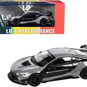 BMW i8 Liberty Walk Gray and Black "LB Performance" Series 1/64 Diecast Model Car by Paragon