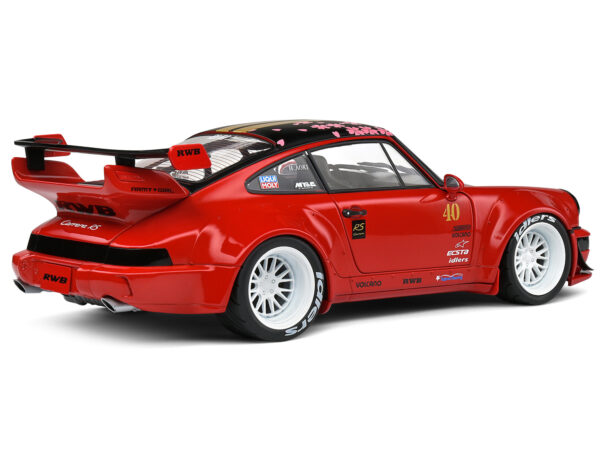 2021 RWB Bodykit #40 Red with Gold Stripes, Black Top and Cherry Blossom Graphics "Red Sakura" 1/18 Diecast Model Car by Solido