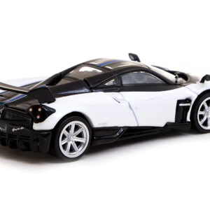 Pagani Huayra BC Bianco Benny White and Black with Blue Stripes Global64 Series 1/64 Diecast Model by Tarmac Works