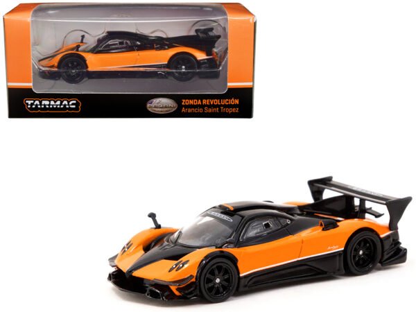 Pagani Zonda Revolucion Arancio Saint Tropez Orange and Black Global64 Series 1/64 Diecast Model by Tarmac Works