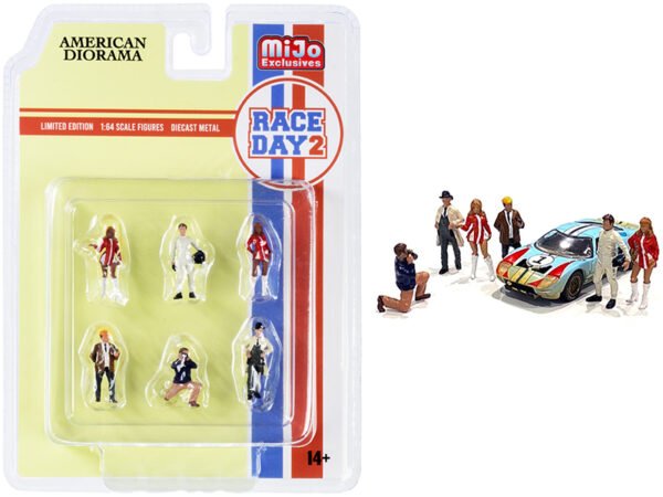 Race Day 2 6 piece Diecast Figurine Set for 1/64 Scale Models by American Diorama