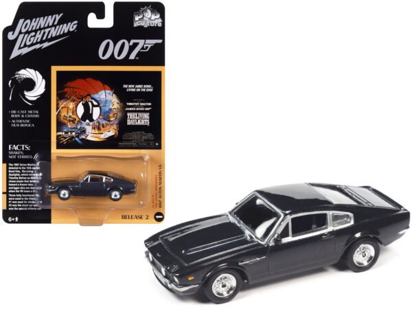 1987 Aston Martin V8 RHD (Right Hand Drive) Dark Gray Metallic (James Bond 007) The Living Daylights (1987) Movie Pop Culture 2023 Release 2 1/64 Diecast Model Car by Johnny Lightning