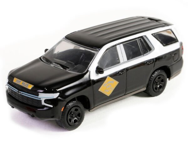 2023 Chevrolet Tahoe Police Pursuit Vehicle Delaware State Police Centennial Anniversary Black and White Hobby Exclusive Series 1/64 Diecast Model Car by Greenlight