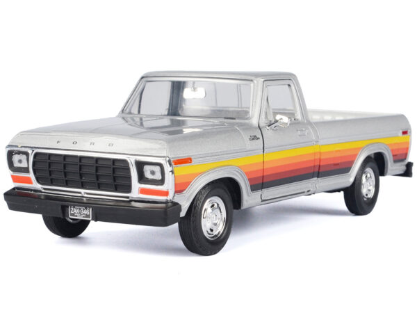 1979 Ford F-150 Custom Pickup Truck Silver Metallic with Side Stripes American Classics Series 1/24 Diecast Model Car by Motormax