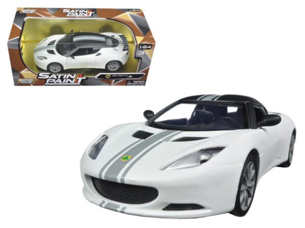 Lotus Evora S Matt White with Black Top and Gray Stripes Satin Paint Series 1/24 Diecast Model Car by Motormax