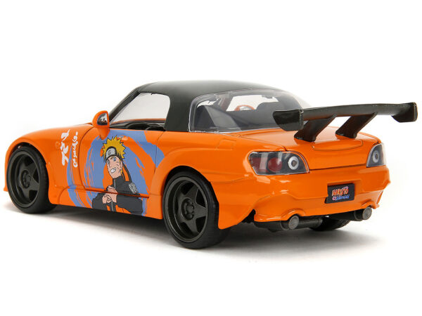 2001 Honda S2000 Orange with Gray Top and Graphics and Naruto Diecast Figure "Naruto Shippuden" (2009-2017) TV Series "Anime Hollywood Rides" Series 1/24 Diecast Model Car by Jada