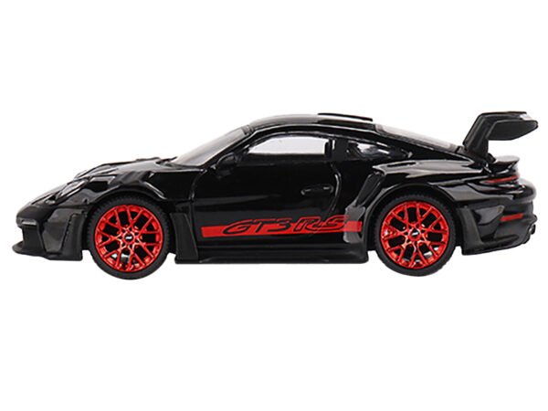 Porsche 911 (992) GT3 RS Black with Pyro Red Stripes Limited Edition to 5520 pieces Worldwide 1/64 Diecast Model Car by Mini GT