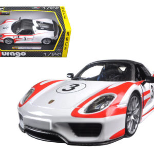 Porsche 918 Spyder Weissach #3 White 1/24 Diecast Model Car by Bburago