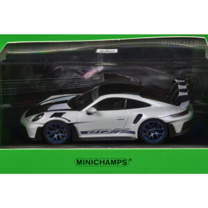 2023 Porsche 911 (992) GT3 RS "Weissach Package" Gray Metallic with Blue Accents and Carbon Stripes and Top "Nurnburgring" Limited Edition to 649 pieces Worldwide 1/43 Diecast Model Car by Minichamps