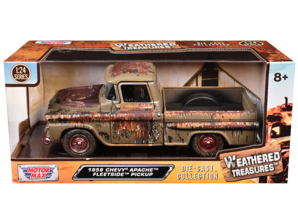 1958 Chevrolet Apache Fleetside Pickup Brown (Rusted) "Weathered Treasures" Series 1/24 Diecast Model Car by Motormax