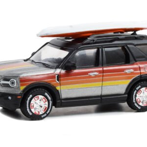 2022 Ford Bronco Sport Outer Banks Gray Metallic with Stripes and Rooftop Kayak "Hobby Exclusive" Series 1/64 Diecast Model Car by Greenlight