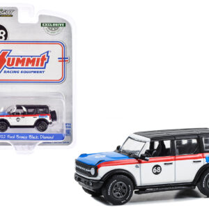 2022 Ford Bronco Black Diamond #68 "Summit Racing" White with Red Stripes Black Top and Blue Hood "Hobby Exclusive" Series 1/64 Diecast Model Car by Greenlight