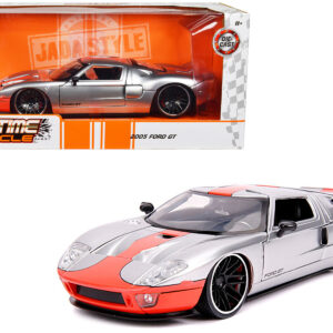 2005 Ford GT Silver with Orange Stripe "Bigtime Muscle" 1/24 Diecast Model Car by Jada