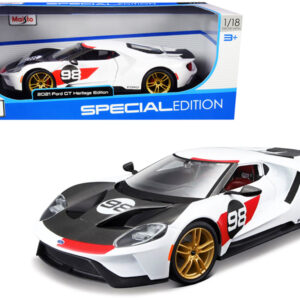 2021 Ford GT #98 White "Heritage Edition" 1/18 Diecast Model Car by Maisto