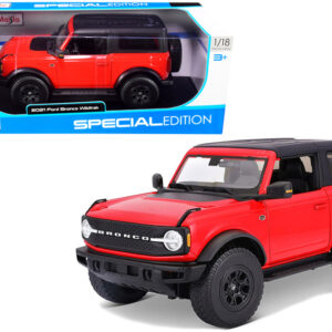 2021 Ford Bronco Wildtrak Red with Black Top "Special Edition" 1/18 Diecast Model Car by Maisto