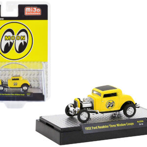 1932 Ford Roadster Three Window Coupe Yellow with Black Top "Mooneyes" Limited Edition to 3600 pieces Worldwide 1/64 Diecast Model Car by M2 Machines