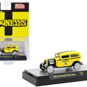 1932 Ford Roadster Tudor Sedan Yellow with Black Stripes "Mooneyes" Limited Edition to 3300 pieces Worldwide 1/64 Diecast Model Car by M2 Machines