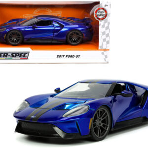 2017 Ford GT Candy Blue with Gray Stripes "Hyper-Spec" Series 1/24 Diecast Model Car by Jada