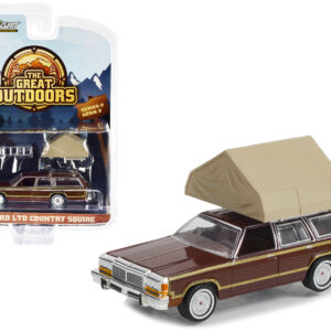 1979 Ford LTD Country Squire Brown with Wood Panels with Camp'otel Cartop Sleeper Tent "The Great Outdoors" Series 2 1/64 Diecast Model Car by Greenlight