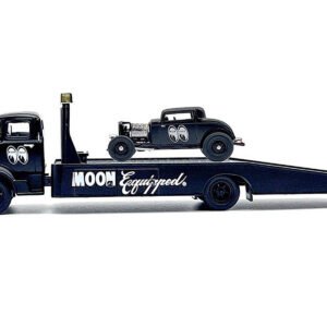 1956 Ford COE Ramp Truck Matt Black and 1932 Ford 3 Window Coupe Matt Black "Mooneyes" Limited Edition to 3300 pieces Worldwide 1/64 Diecast Model by M2 Machines