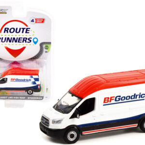 2017 Ford Transit LWB High Roof Van White and Blue with Red Top "BFGoodrich" "Route Runners" Series 4 1/64 Diecast Model Car by Greenlight
