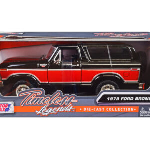 1978 Ford Bronco Ranger XLT with Spare Tire Black and Red "Timeless Legends" Series 1/24 Diecast Model Car by Motormax