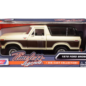1978 Ford Bronco Ranger XLT with Spare Tire Cream and Brown with Black Camper Shell "Timeless Legends" Series 1/24 Diecast Model Car by Motormax