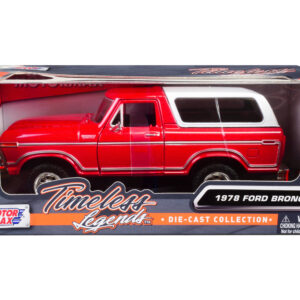 1978 Ford Bronco Custom Red and White "Timeless Legends" Series 1/24 Diecast Model Car by Motormax
