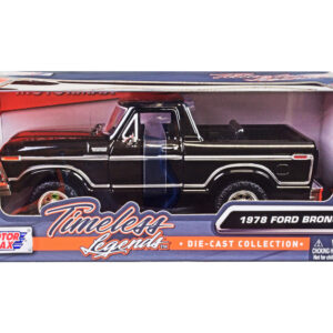 1978 Ford Bronco Custom (Open Top) Black "Timeless Legends" Series 1/24 Diecast Model Car by Motormax