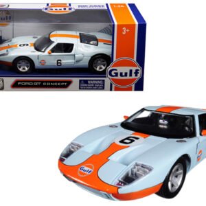 Ford GT Concept #6 with "Gulf" Livery Light Blue with Orange Stripe 1/24 Diecast Model Car by Motormax