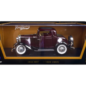 1932 Ford 3-Window Coupe Burgundy with Black Top 1/18 Diecast Model Car by Road Signature
