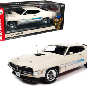 1971 Ford Torino GT Wimbledon White with Blue Laser Stripes "Class of 1971" "American Muscle 30th Anniversary" (1991-2021) 1/18 Diecast Model Car by Auto World