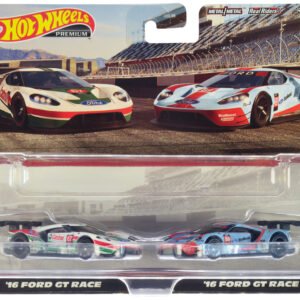 2016 Ford GT Race #67 White with Green and Red Stripes and 2016 Ford GT Race #69 Light Blue Metallic with Orange Stripes "Car Culture" Set of 2 Cars Diecast Model Cars by Hot Wheels