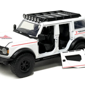 2021 Ford Bronco White with Red Stripes and Roof Rack "Yokohama Tires" "Just Trucks" Series 1/24 Diecast Model Car by Jada