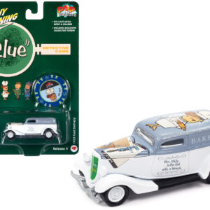 1933 Ford Delivery Van White with Gray Top (Mrs. White) with Poker Chip Collector's Token "Vintage Clue" "Pop Culture" 2022 Release 4 1/64 Diecast Model Car by Johnny Lightning