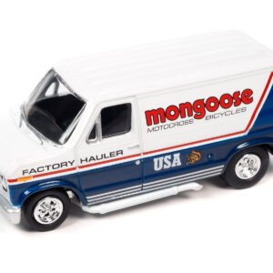 1965 Volkswagen Type 2 Transporter Van Black and Red "Schwinn" and 1976 Ford Econoline Van White and Blue "Mongoose USA Factory Team" "BMX Freestyle" Set of 2 Cars "2-Packs" 2023 Release 2 1/64 Diecast Model Cars by Johnny Lightning